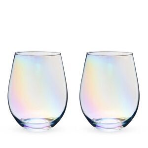 Luster Stemless Wine Glasses 20 oz Rainbow Finish Barware Set/2